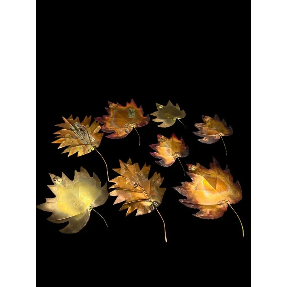 8 Handcrafted Metal Fall Leaf Copper Color Brass MCM Wall Art Ozark Mountain 6
